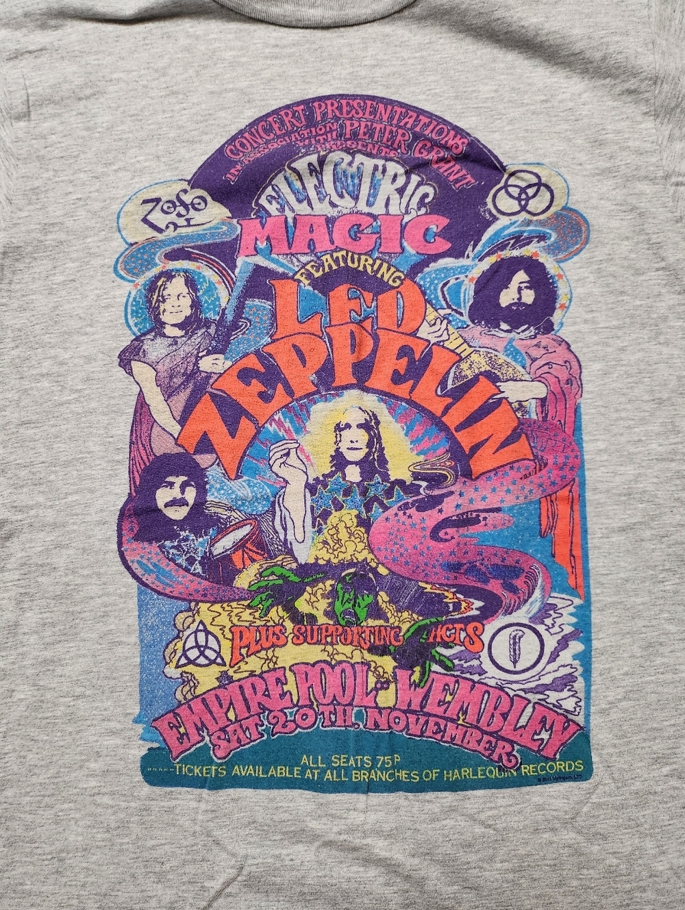 LED ZEPPELIN Colourful Electric Magic Black Vintage Rock Band Tee T-Shirt Sz S - Picture 2 of 6